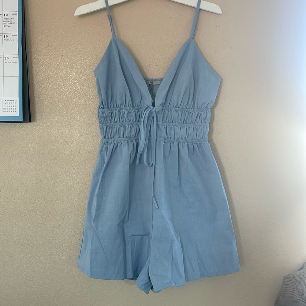 Baby blue ruched romper